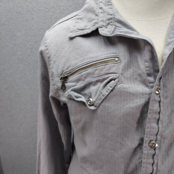 Guess Long Sleeve Button Up Collared Shirt Grey Zippered Pockets SZ Small VTG - Picture 3 of 8